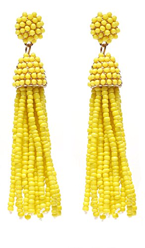 NLCAC Women's Beaded tassel earrings Long Fringe Drop Earrings Dangle 6 Colors - color: yellow
