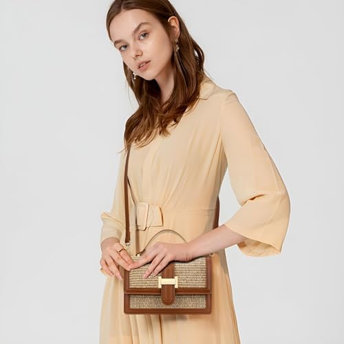 KKXIU Crossbody Bags for Women - Top Handle Purses for Lady, Leather Handbags Shoulder Clutch with Adjustable Shoulder Strap - color: A-brown