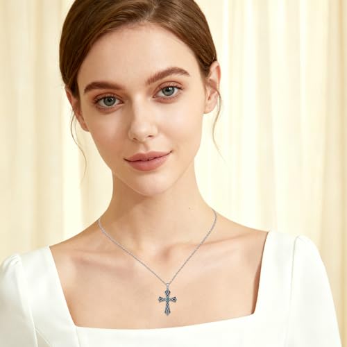 Cross Necklace 925 Sterling Silver Turquoise Christian Pendant Religious Cross Jewelry Christmas Gifts for Women Men - style: Retro A