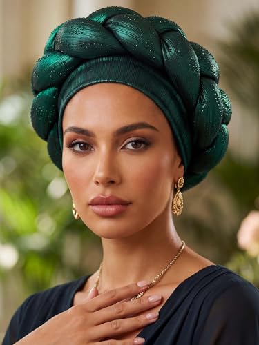Woeoe African Headwrap Gold Braided Turbans for Women - color: Green