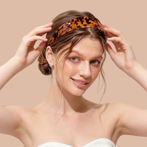 Tortoise Shell Headbands for Women, Wide Leopard Headbands with Teeth for Women's Hair No Headache Headband No Slip Hairbands-Tortoise, Acetate Hair Accessory for Daily Wear & Parties - color: Deep leopard print