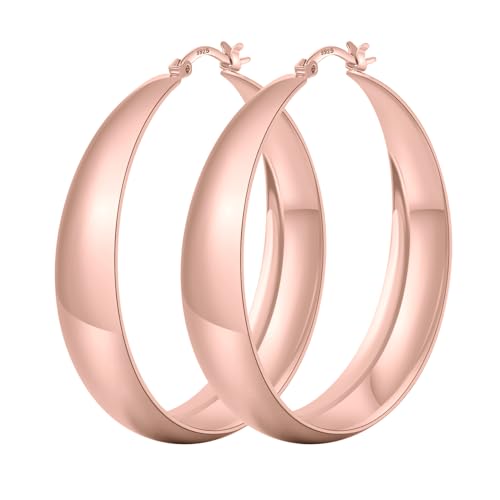 Senteria 12mm Wide Thick Hoop Earrings 925 Sterling Silver Hoop Earrings for Women Hypoallergenic 14K Real Gold Plated Hoops Large Earring Lightweight Chunky Hoops Earring for Women 25/30/40/50MM - color: Rose Gold-40mm