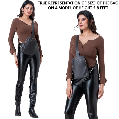 Leather Sling Bag for Women Genuine Crossbody Purse Small Trendy Cross Over Chest with Phone and Credit Card Slots (Dark Grey Nappa) - color: Dark Grey Nappa