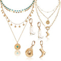 Ferreve 6 Pcs Western Cowgirl Necklace Earring Jewelry Set for Women, Western Cowgirl Layered Chain Necklace Boot Hat Pendant Earring - color: golden, style: Golden, Stylish Style