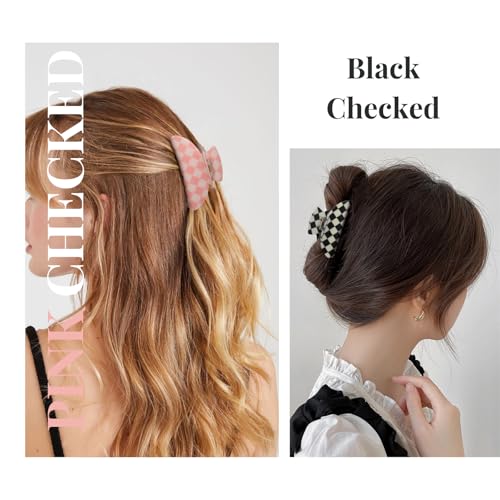 2PCS Checkered Hair Clips for Women Girls – Trendy Acetate Medium Claw Clips, Preppy Style Hair Accessories for Thin Hair - color: checked