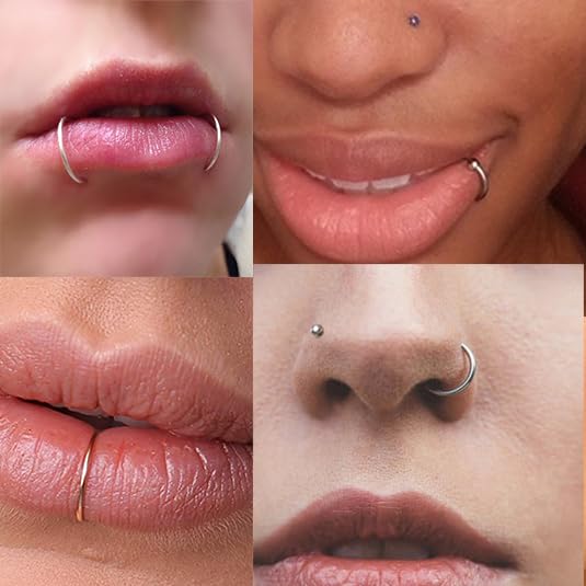 MODRSA Fake Nose Stud Fake Nose Ring Stud Fake Nose Piercing Fake Lip Ring Fake Earrings Stud Silver Gold Fake Cartilage Helix Earring Clip on Earring Hoop Fake Eyebrow Ring Fake Bridge Piercing - color: G1-Mix fake piercings- silver