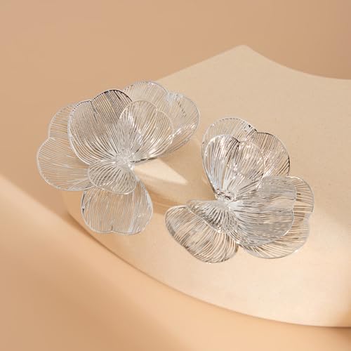 Gold Large Flower Dangle Earrings for Women Vintage Big Ginkgo Leaf Statement Silver Earring Trendy Oversized Floral Punk Jewelry Hip Hop Accessories - color: Small-Silver