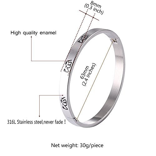 U7 Allah Necklace for Women/Men, 18K Gold Plated Square/Oval/Coin/Heart/Crescent Moon Islamic Pendant Necklace Muslim Jewelry with Chain - color: 10.Bangle Stainless