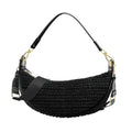 Straw Crossbody Bags for Women Crescent Woven Shoulder Handbag Summer Beach Hobo Purses with Adjustable Strap - color: Black