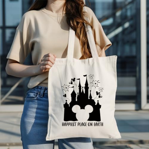 Canvas Tote Bag Aesthetic for Women,Reusable Canvas Cute Shoulder Bag for Grocery, Shopping, Beach & Daily Use - color: Castle