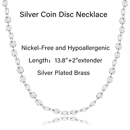 CHESKY 14k Gold Plated/Silver Plated Dainty Necklace for Women, Trendy Satellite Choker Necklace Thin Beaded Layered Choker Necklaces Discs Paperclip Chain Necklaces Womens Simple Jewelry - style: Disc+Silver