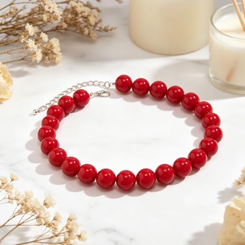 Red Beaded Necklace for Women Choker Gold Toggle Clasp Layered Stack Dainty Statement Western Boho Trendy Summer Vacation Necklaces Birthday Jewelry Gifts - color: B5:Red Beaded Necklace