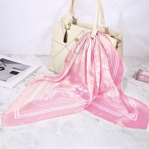 DOOBO Satin Head Scarf - 27.5 Inches Silk Bandana Hair Wrap Square Scarf for Women & Girls - color: Pink