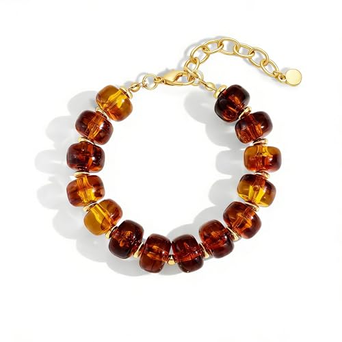Chunky Beaded Bracelets for Women Boho Multicolor Acrylic Resin Beads Bracelet Adjustable Statement Bracelet Summer Beaded Jewelry - color: Beads bracelet--brown