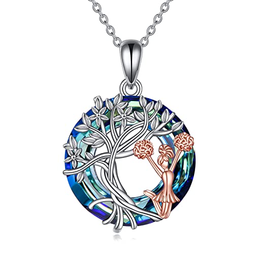 YFN Tree of Life Necklace Sterling Silver Crystal Jewelry Graduation Birthday Gifts for Women - color: Cheerleader