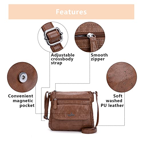 Angelkiss Small Womens Crossbody Bag Leather Shoulder Purse for Women Hobo Bag with Adjustable Shoulder Strap - color: Brown