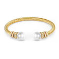 WOWORAMA Twisted Cable Wire Cuff Bracelets for Women Two Tone Gold Silver Cuff Bracelet Unisex Mixed Metal Bangle Bracelets Jewelry - color: Gold Pearl