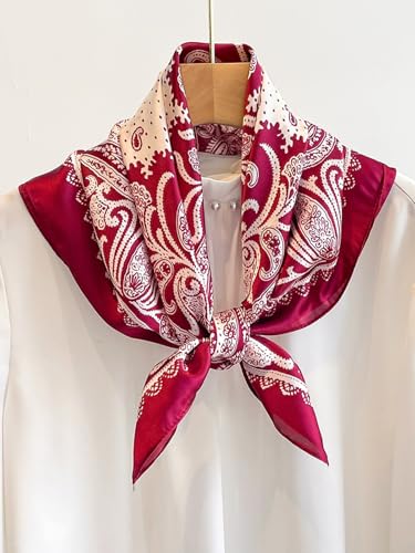 Sumolux Head Hair Scarf for Women Like Satin Silk Scarf Bandana Hair Wrapping Night Large Square Scarves 27.5" - color: Wine Red Cashew Nuts