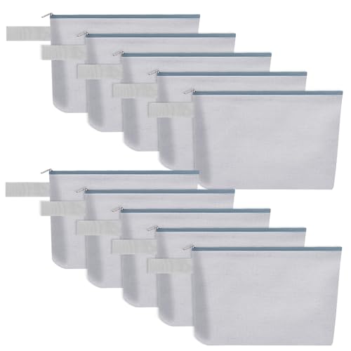 10 Pieces Cotton Canvas Makeup Bag with Bottom and Strap, Multi-Purpose Cosmetic Bag with Zipper Travel Toiletry Pouch, Blank DIY Craft Bag (Grey, S) - color: Grey, size: S
