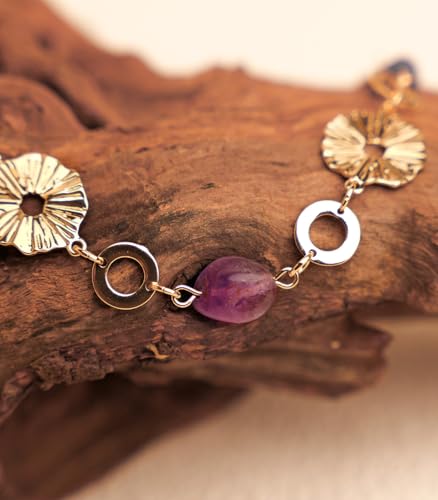 Long Gold Necklaces for Women Dainty Natural Stone Beaded Gold Necklace Mothers Day Gifts Boho Gold Costume Jewelry for Women - color: Amethyst