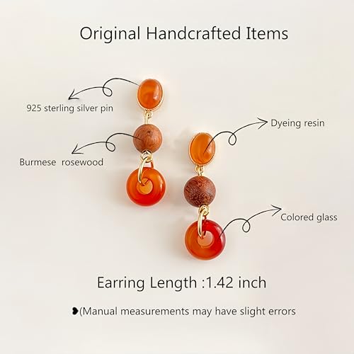 Boho Earrings for Women Natural Stone Beaded Handmade Vintage Dangle Earrings Bohemian Lightweight Hypoallergenic Jewelry for Dailywear Festival Occasions - color: Colored glass