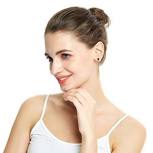 REVEMCN 925 Sterling Silver and Stainless Steel Cross Stud Earrings for Women Men, 3 Pairs - color: Black Stud Earrings