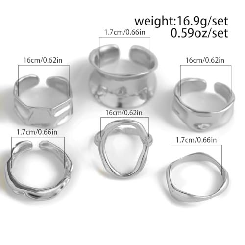 Chunky Rings for Women Adjustable Thick Rings Set Trendy Statement Stackable Ring for Women Chunky Jewlery Irregular Dome Flower Finger Knkuckle Thumb Ring - style: Style 3 - 6pcs s