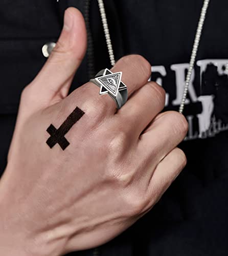 Open All Seeing Eye of God Ring for Men, Adjustable Vintage Crossbones Triangle Black Silver Engraved Eye of God Ring Ring, Personalized All Seeing Ring Christmas Jewelry Gifts for Men Women
