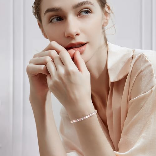 J.Fée Silver Bracelet, S925 Tennis Bracelet with Sparkling 5A Cubic Zirconia Silver Bracelets for Women Adjustable Bracelet for Women Bracelets Womens Bracelet Women Gifts for Women Mom - color: Zirconia Pink CZ