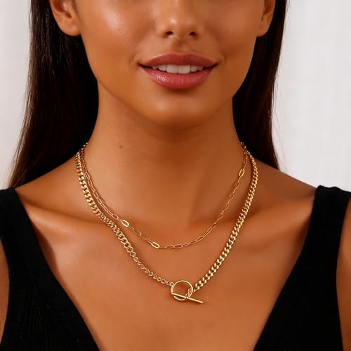 Gold Necklace Stack for Women, Layered Gold Necklaces Set,18K Gold Plated Simple Dainty Gold Chain Choker Necklaces Trendy Jewelry Gifts for Women - color: S04