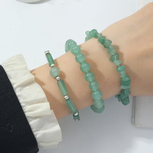 3Pcs Natural Stone Bracelets for Women 8mm Crystal Beaded Bracelets Handmade Stretch Bracelet Healing Crystal Jewelry for Women - style: Green Aventurine