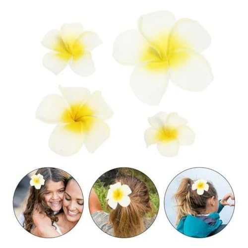 Hair Flower Clips, 4Pcs 7cm White and Pink Hawaiian Frangipani, Plumeria Foam Head Flower Party Beach Hair Clip flower, Hawaiian Hair Clips