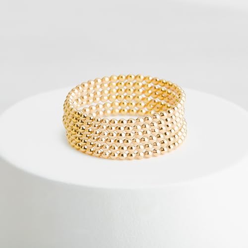 Melanie Golden Jewelry Dot Stacking Ring | Silver, Gold, or Rose Gold | Dotted Beaded Stackable Ring Band | Skinny Thin Bands Midi Ring Thumb Ring | USA Sizes 2-12 - color: 14K Gold Fill