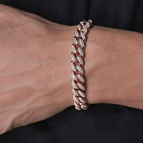 Apzzic Cuban Link Bracelet Iced Out Miami Gold Plated Hip Hop Full CZ Prong Diamond Bracelet with Giftbox Cuban Link Anklets for Men Women - color: Rose Gold-Bracelet