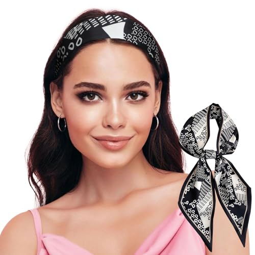 Sumolux Head Hair Scarf for Women Neck Purse Bag Handbags Scarf Like Silk - color: Black White Circles