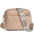 Vantamo Premium Quilted Crossbody Bags for Women with Anti-Pickpocket Clip, Vegan Leather Handbags, Travel Purses for Women - color: Shoulder Bag Sand Jacquard Strap