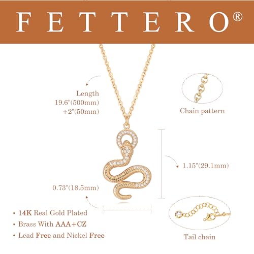 Fettero Animal Necklaces for Women 14K Gold Plated Charm Snake Necklace Elephant Bird Cat Butterfly Pendant Cute Dainty Necklace Jewelry - style: CZ Circle