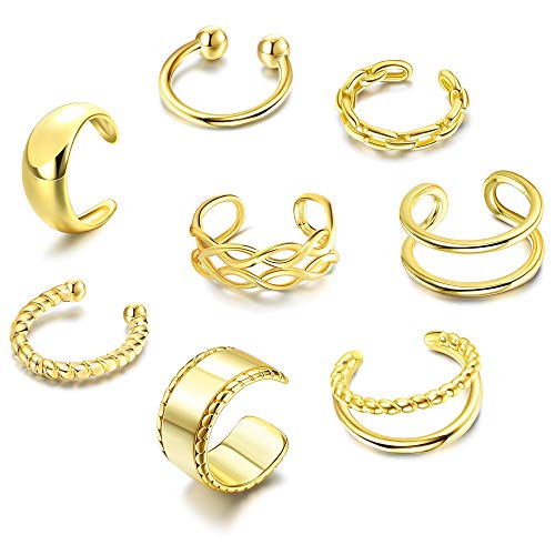 IRONBOX 9Pcs Ear Cuff Earrings for Women 14K Silver/Gold Ear Cuff Non Piercing Cartilage Clip Cuff Earrings Fake Earrings - color: 8Pcs Gold Tone