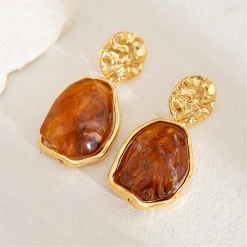Irregular Crystal Dangle Earrings,Vintage Baroque Pearl Stud Melted Liquid Metal Wrinkle Drop Earring Geometric Statement Earrings for Women - color: Brown
