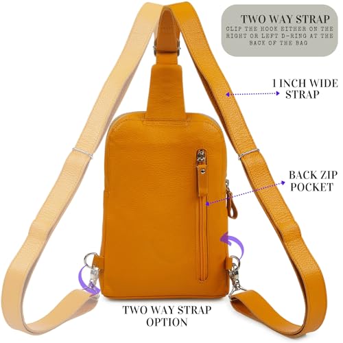 Leather Sling Bag for Women Genuine Crossbody Purse Small Trendy Cross Over Chest with Phone and Credit Card Slots (Mustard Nappa) - color: Mustard Nappa