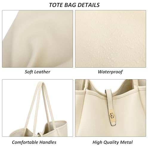 TANTOMI Tote Bag for Women Vegan Leather Purses and Handbags Ladies Waterproof Big Shoulder Bag for Travel - color: A-cream White