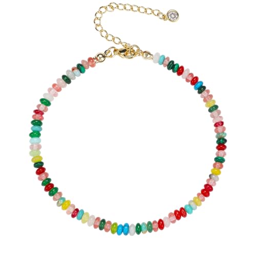 Natural Stone Beaded Anklets Bracelets for Women Handmade Beaded Anklet Bracelet Waterproof Boho Beads Ankle Bracelet Adjustable Summer Jewelry - color: mix color 0A