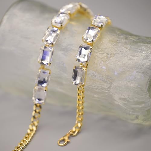Fashionable Chunky Plated Tennis Rhinestone Statement Necklace Jewelry Set for Women Multicolor gem necklace with Great Sparkle and Shine Design for Women to Easy Match - color: WHITE rhinestone necklace
