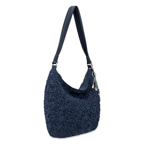 The Sak Sequoia Hobo Bag - Hand Crochet Large Women's Purse for Everyday & Travel - Durable Handbag & Tote With Zipper Pocket - color: Denim Primrose Straw
