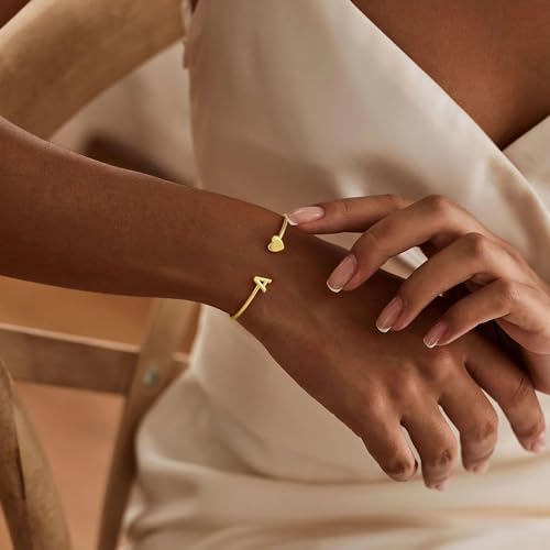 Turandoss Teen Girl Gifts Trendy Stuff - Dainty 14K Gold Plated Letter A-Z Initial Heart Cuff Bangle Bracelets, Gifts for Women Her Mom Daughter Sister Friend Teens Birthday Jewelry Gifts - color: J