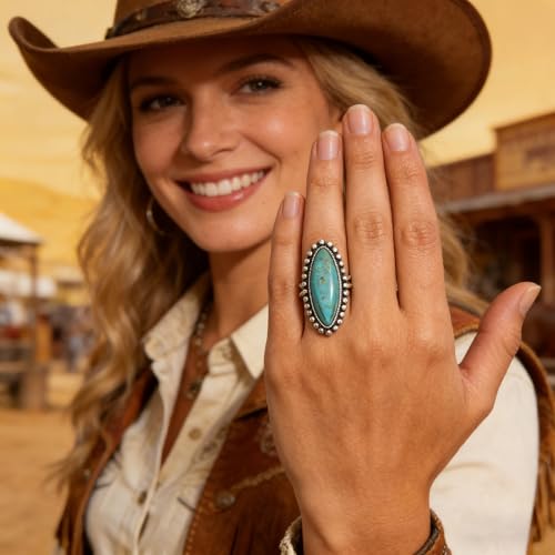 Turquoise Western Rings for Women Adjustable Country Rings Vintage Turquoise Open Ring Western Country Jewelry Gifts - style: Style4