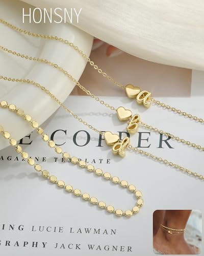 Honsny Initial Ankle Bracelets for Women Waterproof 14K Gold Plated Layered Anklets for Women Non Tarnish Dainty Heart Letter A-Z Ankle Bracelets Handmade Adjustable Summer Beach Gold Anklet Jewelry - style: Gold Z