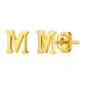 14k Gold Small Script Initial Letter Stud Earrings for Women | Anti Tarnishing 5mm 14k Gold Studs | A-Z Alphabet Earrings with Gift Box by MAX + STONE - style: M | Yellow Gold