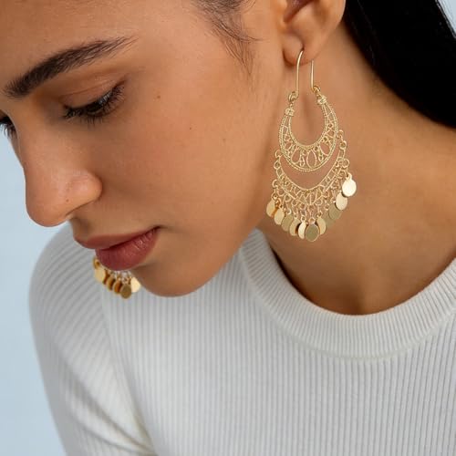 Boho Earrings for Women Trendy Gold Dangle Earrings Vintage Bohemian Indian Country Jewelry Gifts Boho Dress Chic Clothing - color: F1:Gold earrings