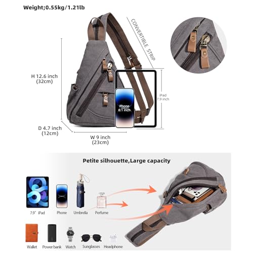 KL928 Canvas Sling Bag Small Crossbody Purse Casual Backpack for Men Women(Small Version, Dark Grey) - color: Medium-d.grey